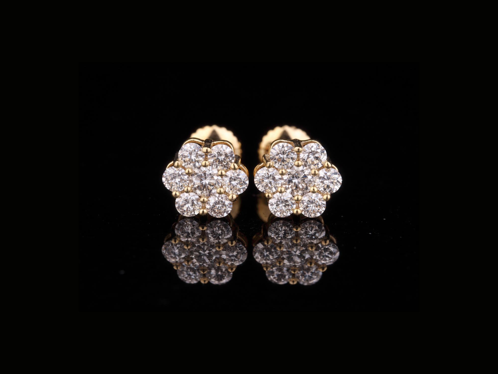 Diamond Cluster Flower Stud Earrings | Brilliant Round Diamond Studs in Gold & Silver