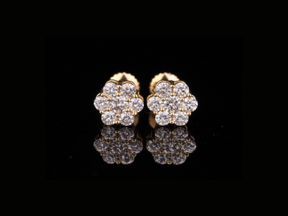 Diamond Cluster Flower Stud Earrings | Brilliant Round Diamond Studs in Gold & Silver