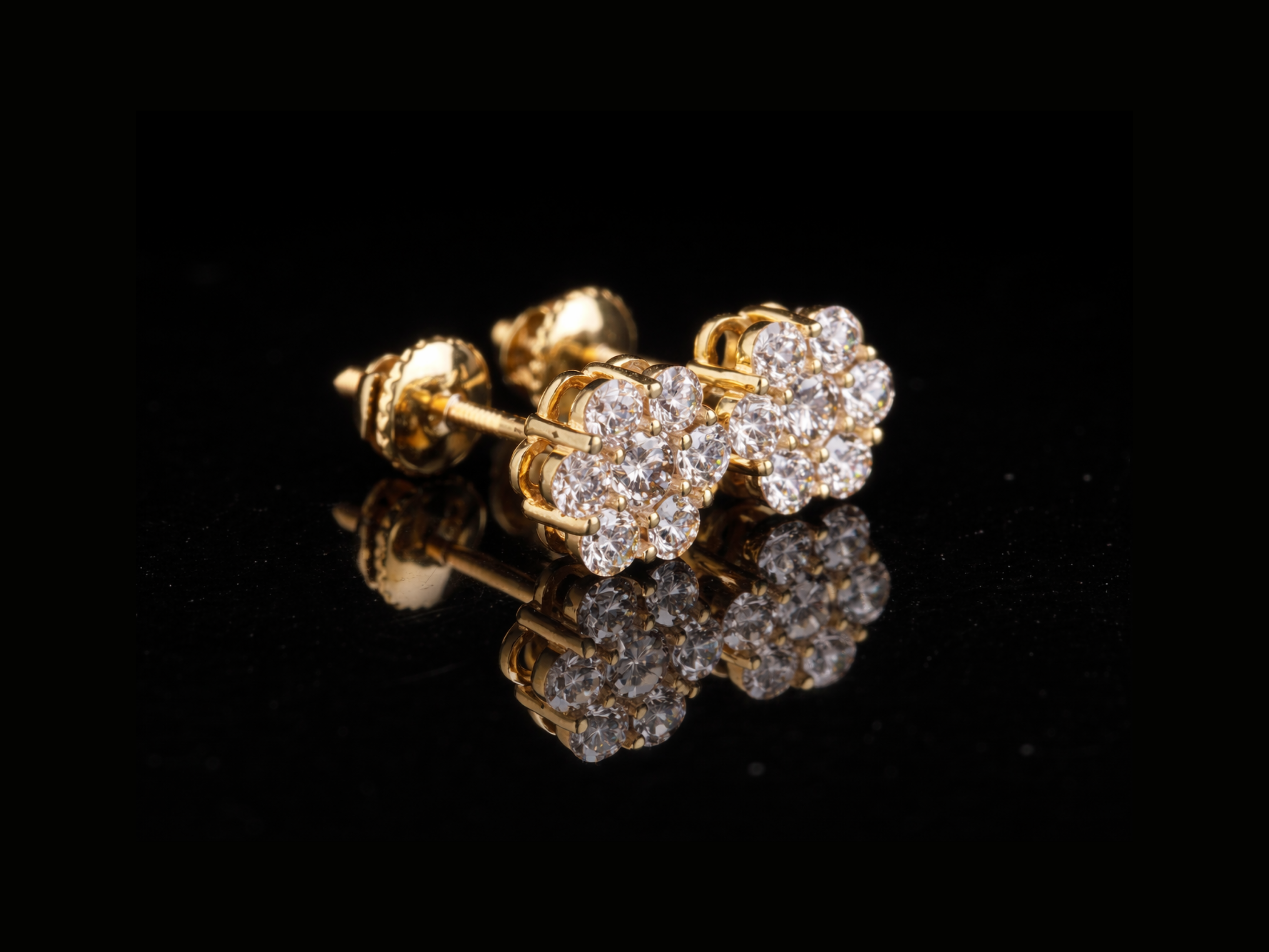 Diamond Flower Stud Earrings | Classic Cluster Diamond Studs in Gold & Silver