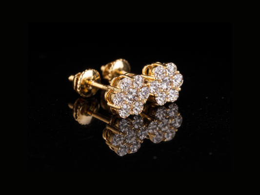 Diamond Flower Stud Earrings | Classic Cluster Diamond Studs in Gold & Silver