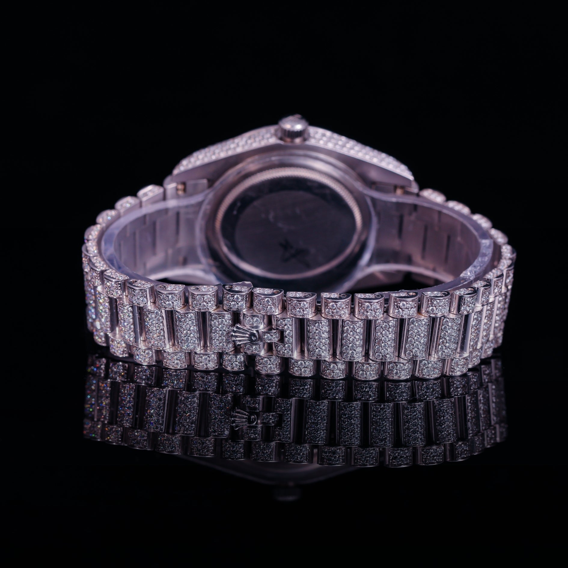 Roman Dial Iced Out Diamond Watch – Day Date Luxury Silver Timepiece