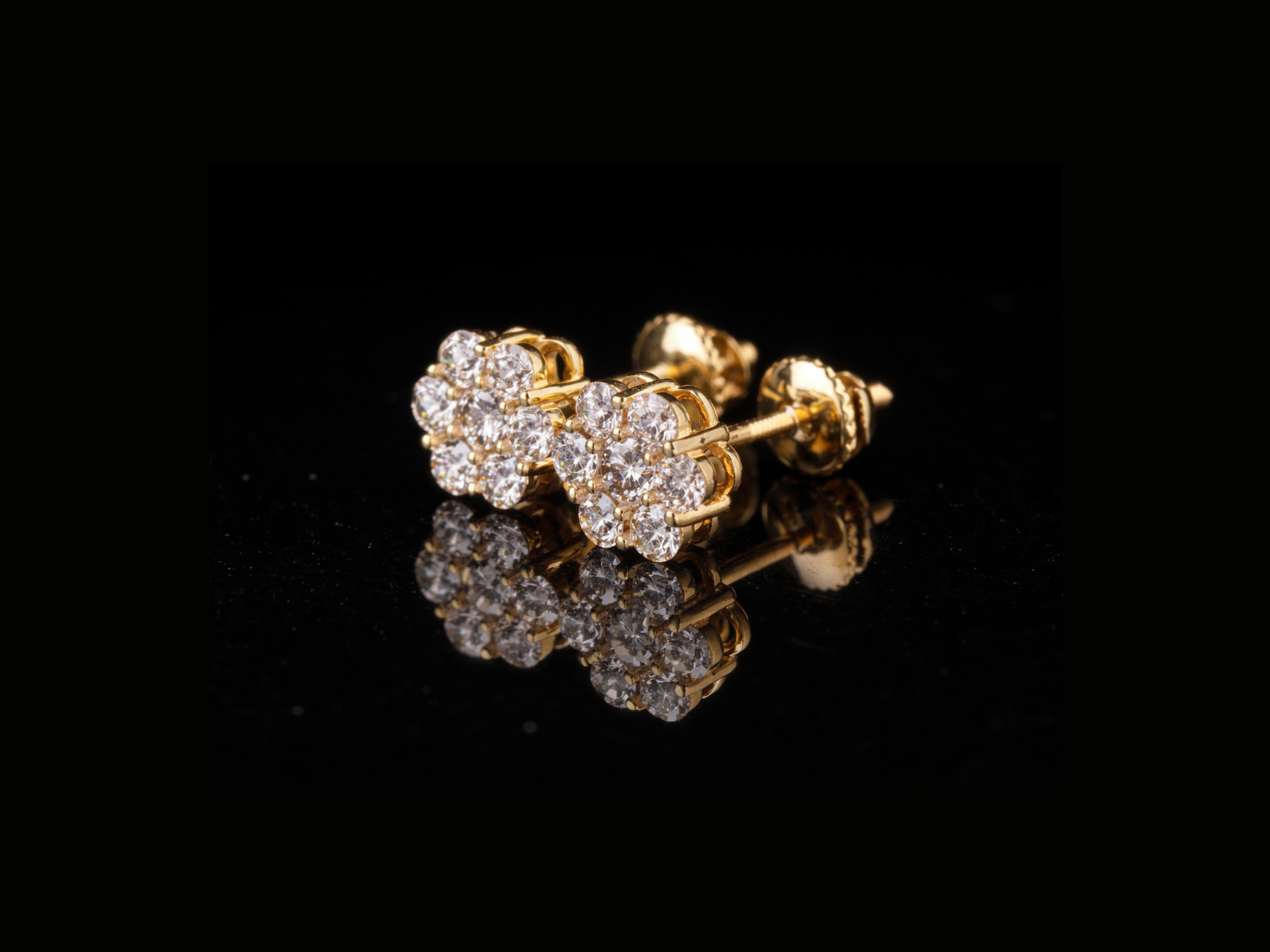 Diamond Flower Stud Earrings | Classic Cluster Diamond Studs in Gold & Silver