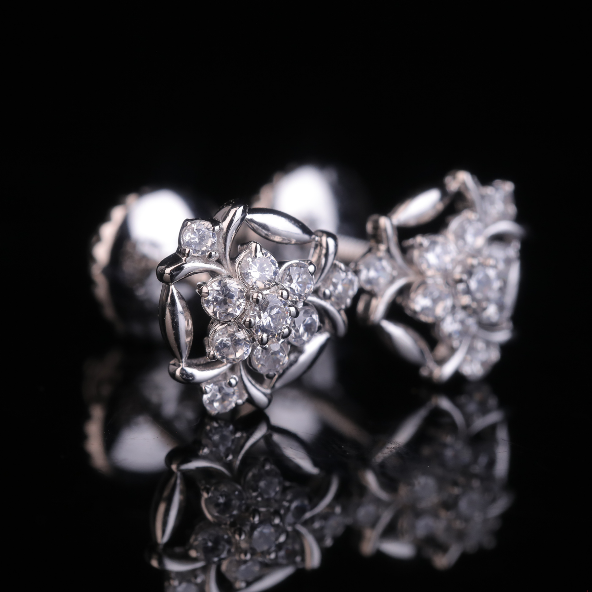Floral Swirl Moissanite Cluster Stud Earrings | 18KT, 14KT, 10KT Gold & Silver