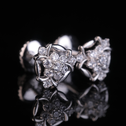 Floral Swirl Moissanite Cluster Stud Earrings | 18KT, 14KT, 10KT Gold & Silver