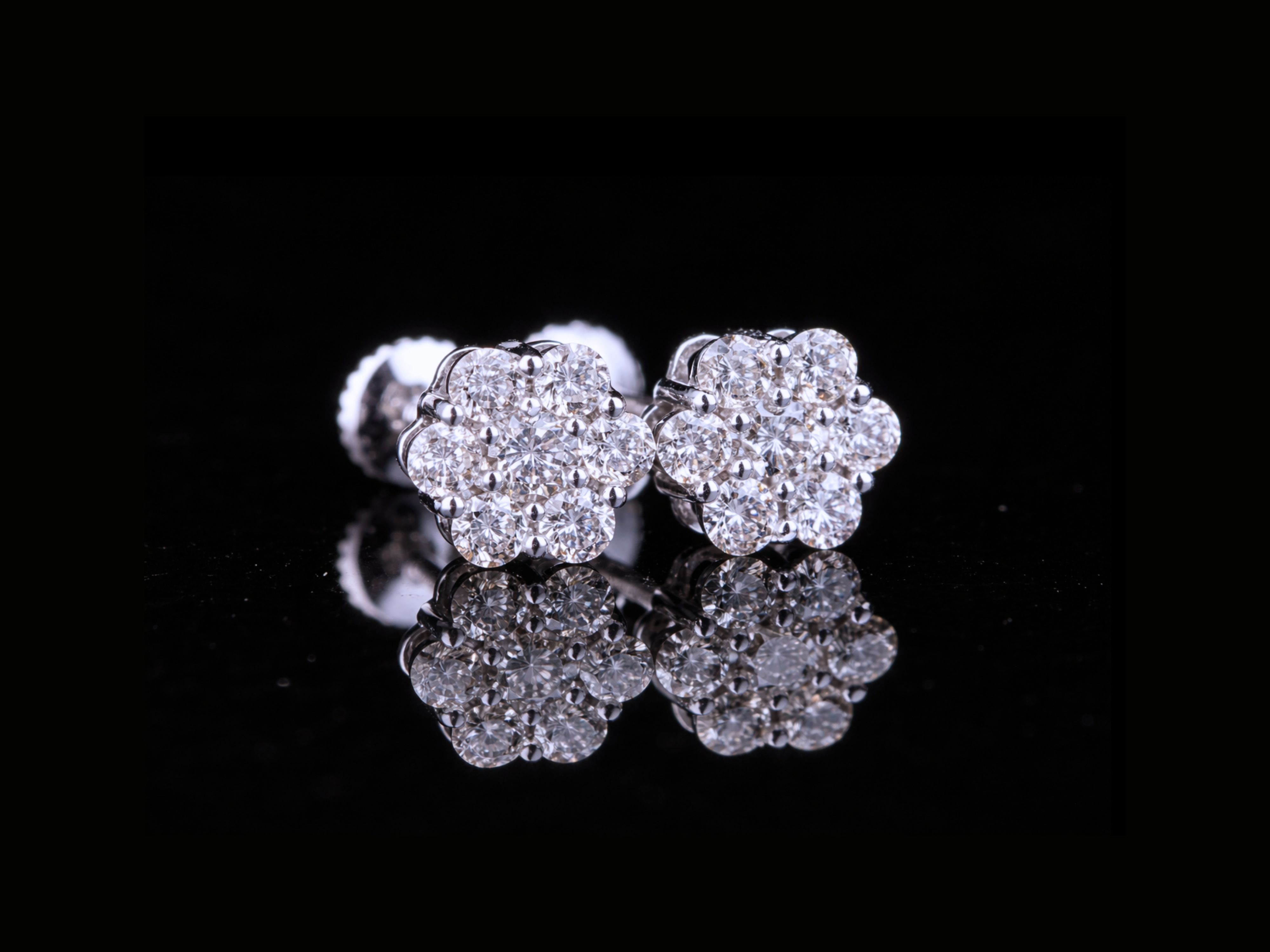 Diamond Cluster Flower Stud Earrings | Brilliant Round Diamond Studs in Gold & Silver
