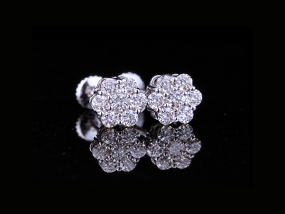 Diamond Cluster Flower Stud Earrings | Brilliant Round Diamond Studs in Gold & Silver