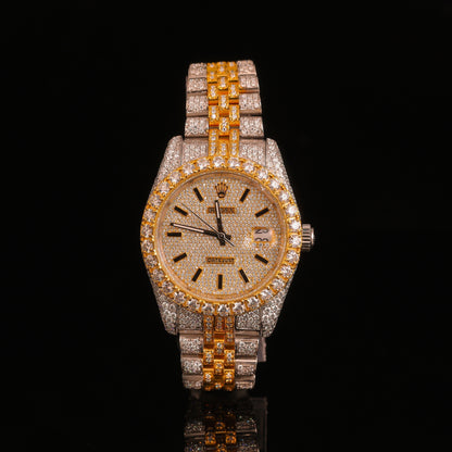 Gold Tone Iced Out Diamond Watch – Date Display Luxury Statement Timepiece