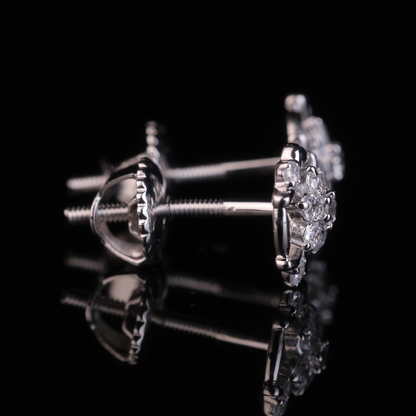 Floral Swirl Moissanite Cluster Stud Earrings | 18KT, 14KT, 10KT Gold & Silver