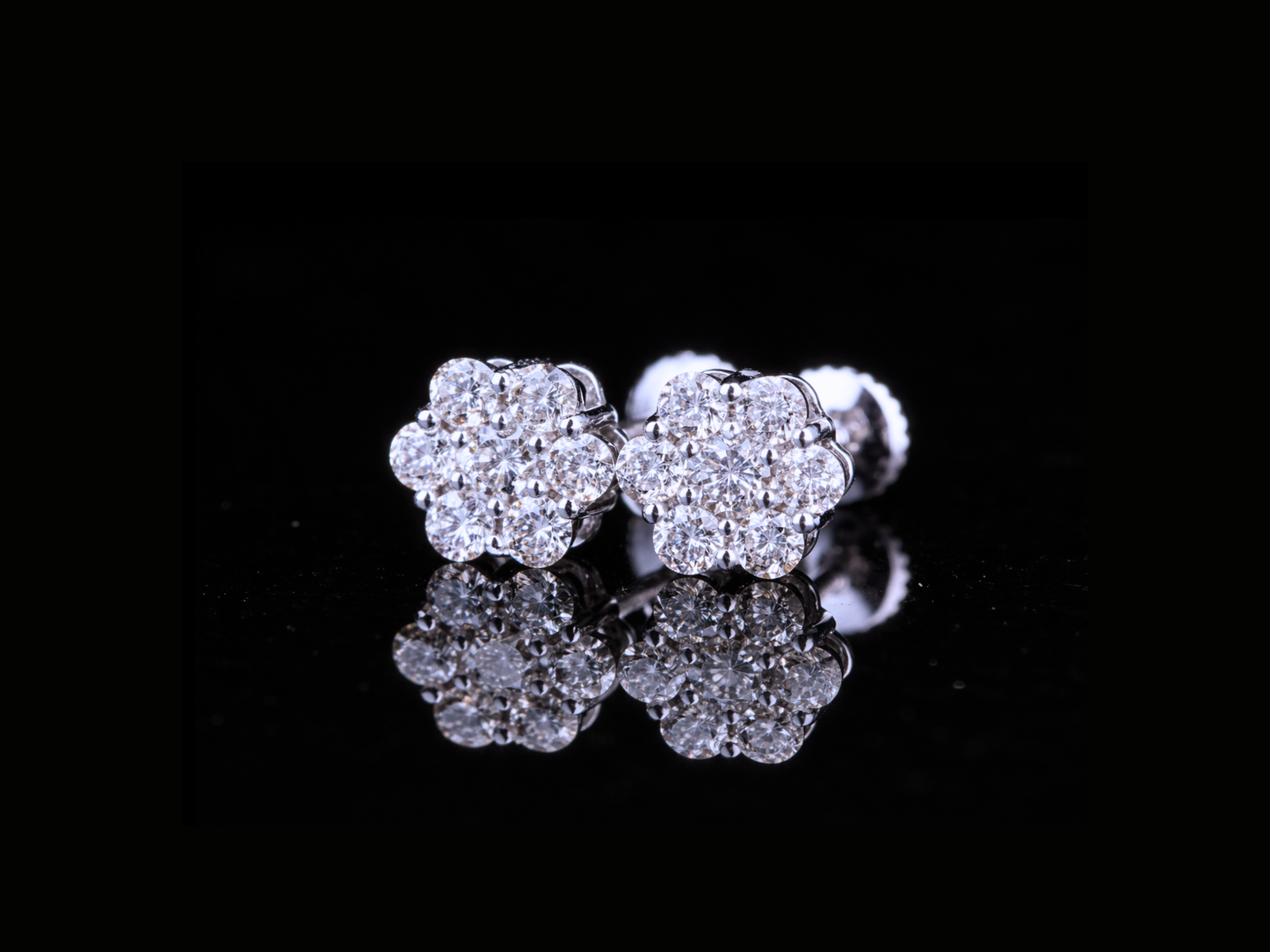 Diamond Cluster Flower Stud Earrings | Brilliant Round Diamond Studs in Gold & Silver