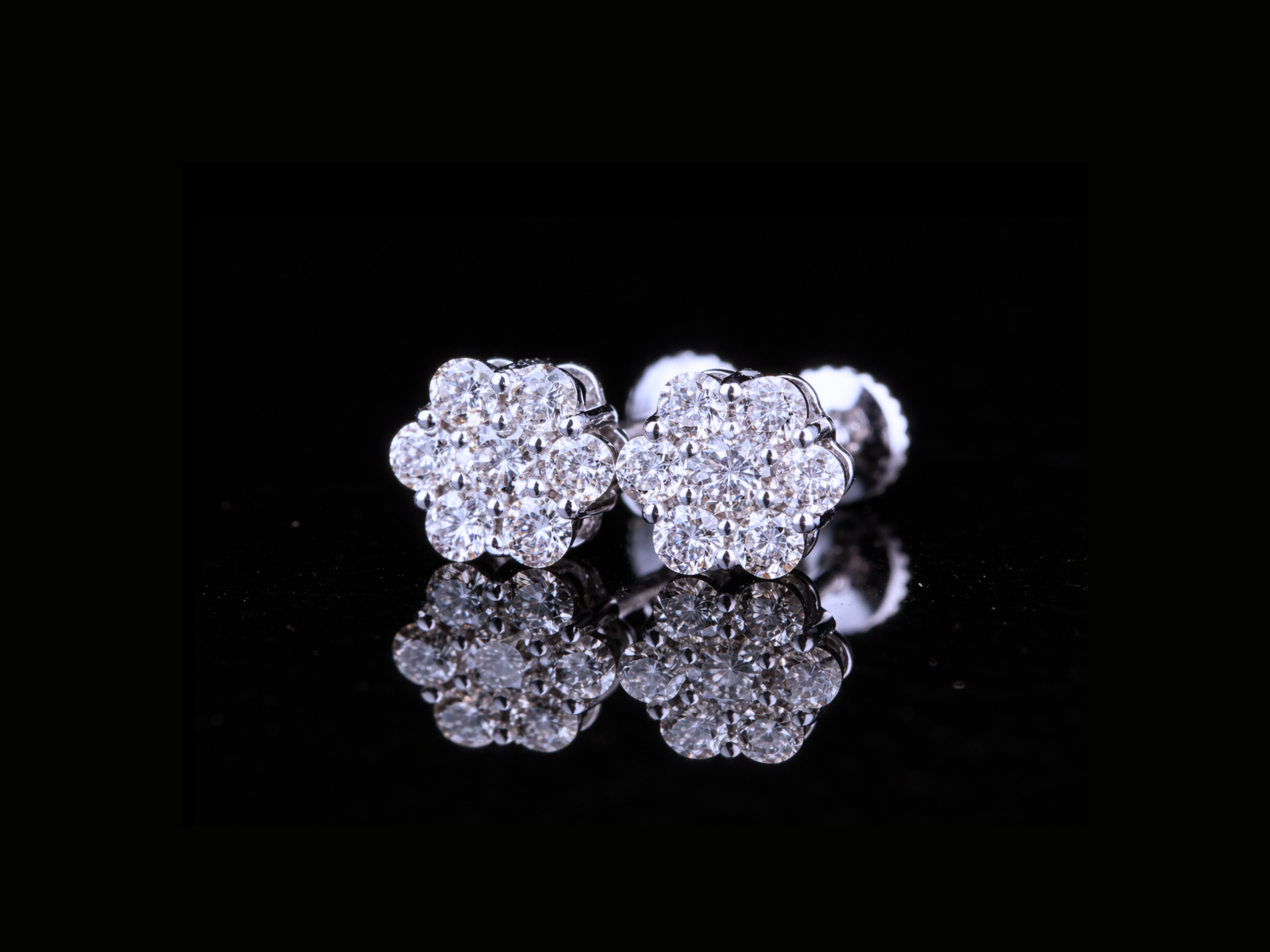 Diamond Cluster Flower Stud Earrings | Brilliant Round Diamond Studs in Gold & Silver