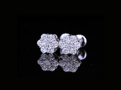 Diamond Cluster Flower Stud Earrings | Brilliant Round Diamond Studs in Gold & Silver