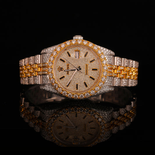 Gold Tone Iced Out Diamond Watch – Date Display Luxury Statement Timepiece