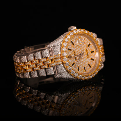 Gold Tone Iced Out Diamond Watch – Date Display Luxury Statement Timepiece