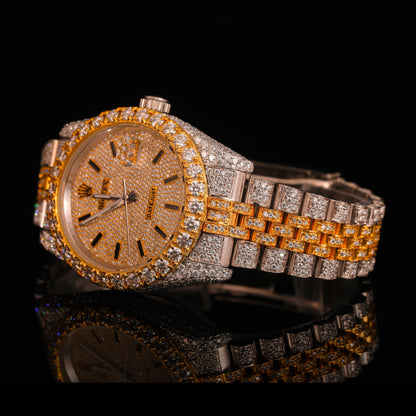 Gold Tone Iced Out Diamond Watch – Date Display Luxury Statement Timepiece