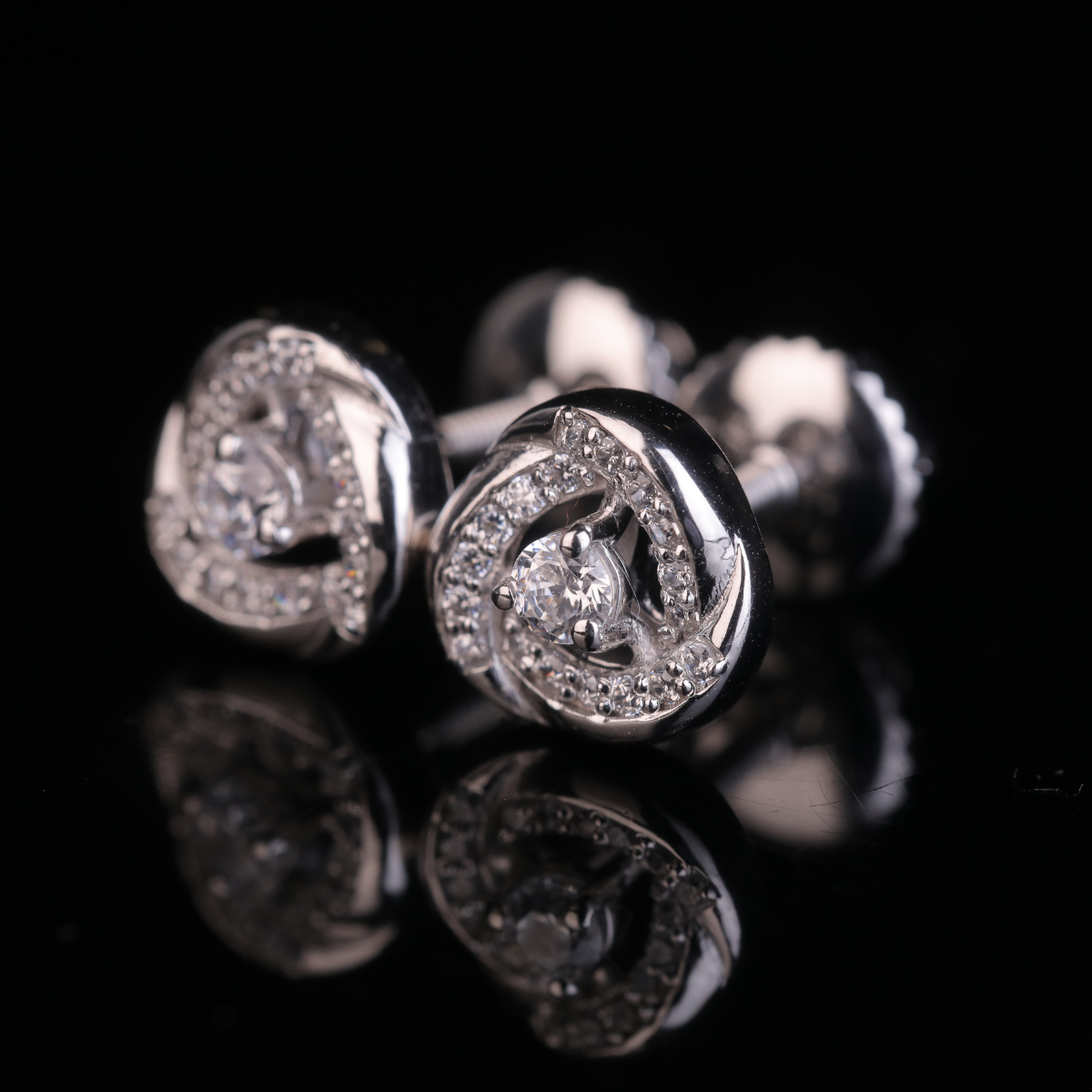 Swirl Heart Moissanite Halo Stud Earrings | 18KT, 14KT, 10KT Gold & Silver
