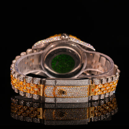 Gold Tone Iced Out Diamond Watch – Date Display Luxury Statement Timepiece