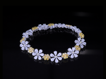 Floral Diamond Tennis Bracelet | White & Yellow Diamond Bracelet in Gold & Silver