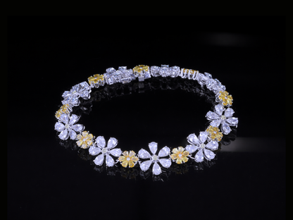Floral Diamond Tennis Bracelet | White & Yellow Diamond Bracelet in Gold & Silver