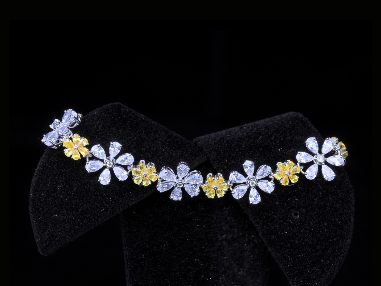 Floral Diamond Tennis Bracelet | White & Yellow Diamond Bracelet in Gold & Silver