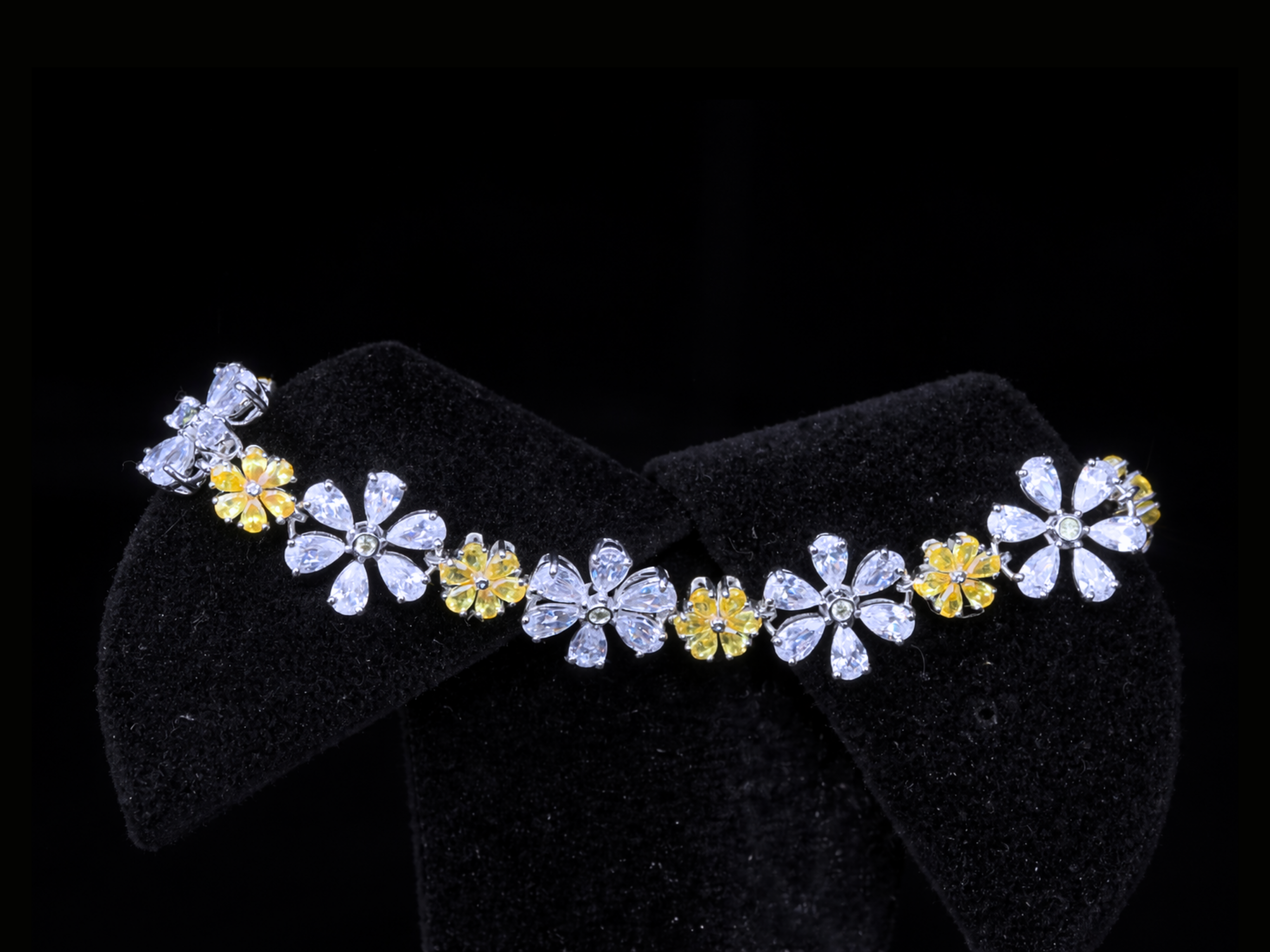 Floral Diamond Tennis Bracelet | White & Yellow Diamond Bracelet in Gold & Silver