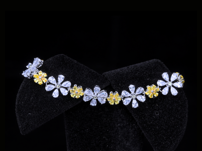 Floral Diamond Tennis Bracelet | White & Yellow Diamond Bracelet in Gold & Silver