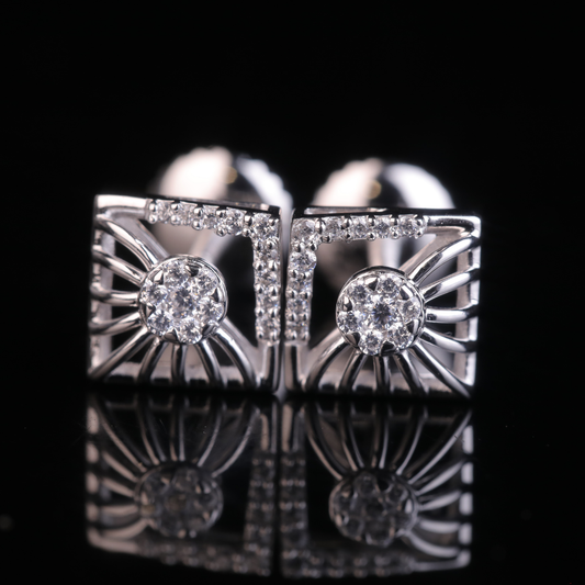 Geometric Diamond Stud Earrings in White Gold & Silver | 18K, 14K, 10K Luxury Earrings for Women