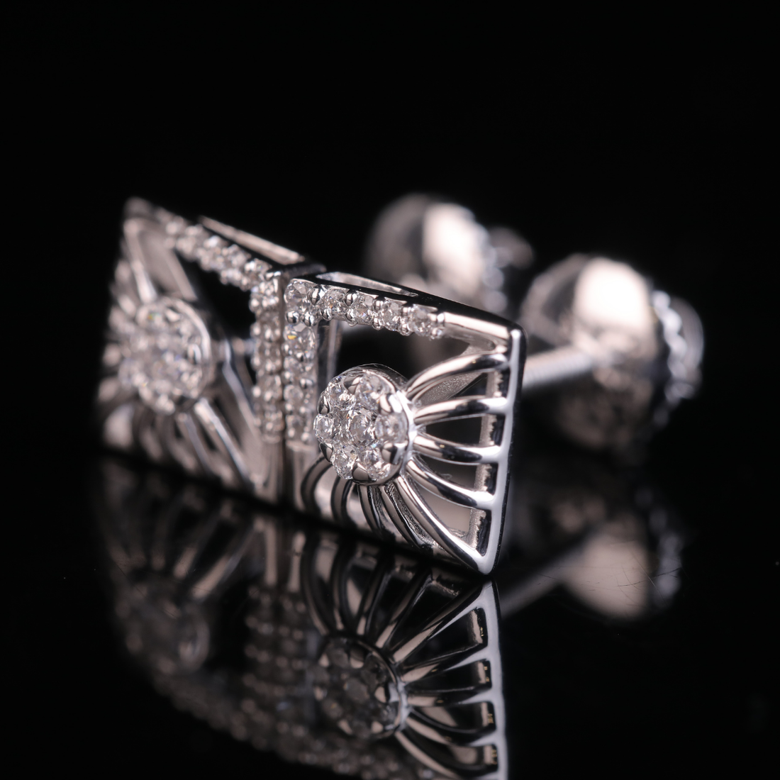 Geometric Diamond Stud Earrings in White Gold & Silver | 18K, 14K, 10K Luxury Earrings for Women