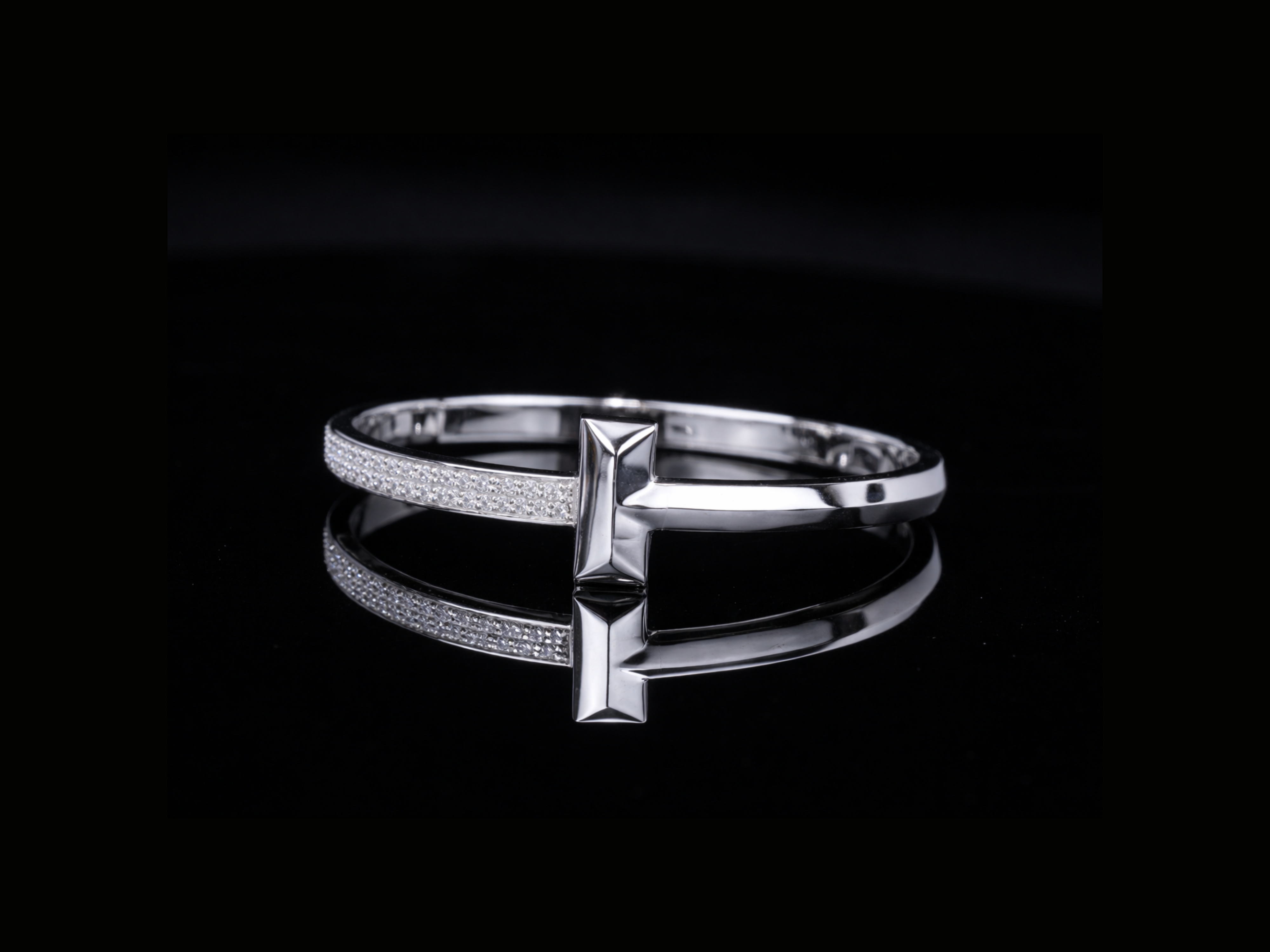 Diamond Cross Bangle Bracelet | Minimalist Diamond Cross Bracelet in Gold & Silver