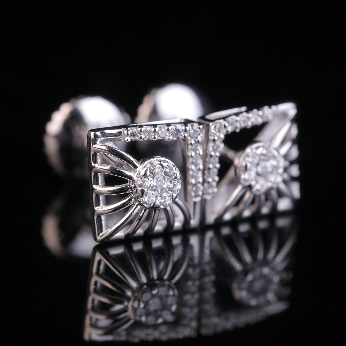 Geometric Diamond Stud Earrings in White Gold & Silver | 18K, 14K, 10K Luxury Earrings for Women