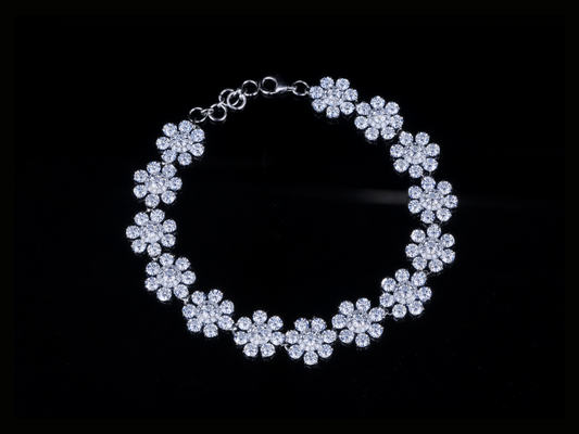 Diamond Floral Bracelet | Luxury Flower Diamond Bracelet in Gold & Silver