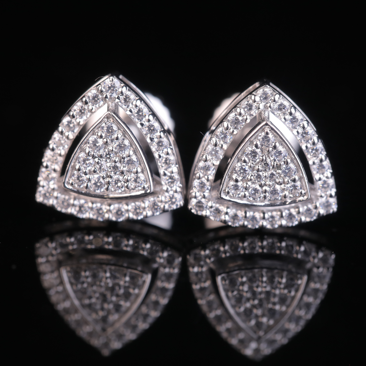 Triangle Diamond Stud Earrings – Luxury Geometric Design in Gold & Silver