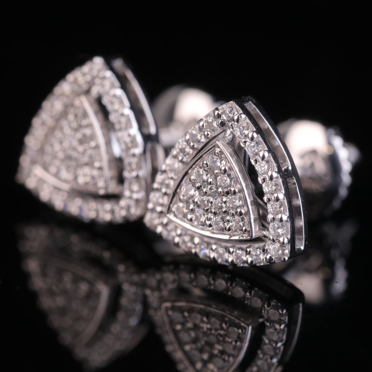 Triangle Diamond Stud Earrings – Luxury Geometric Design in Gold & Silver