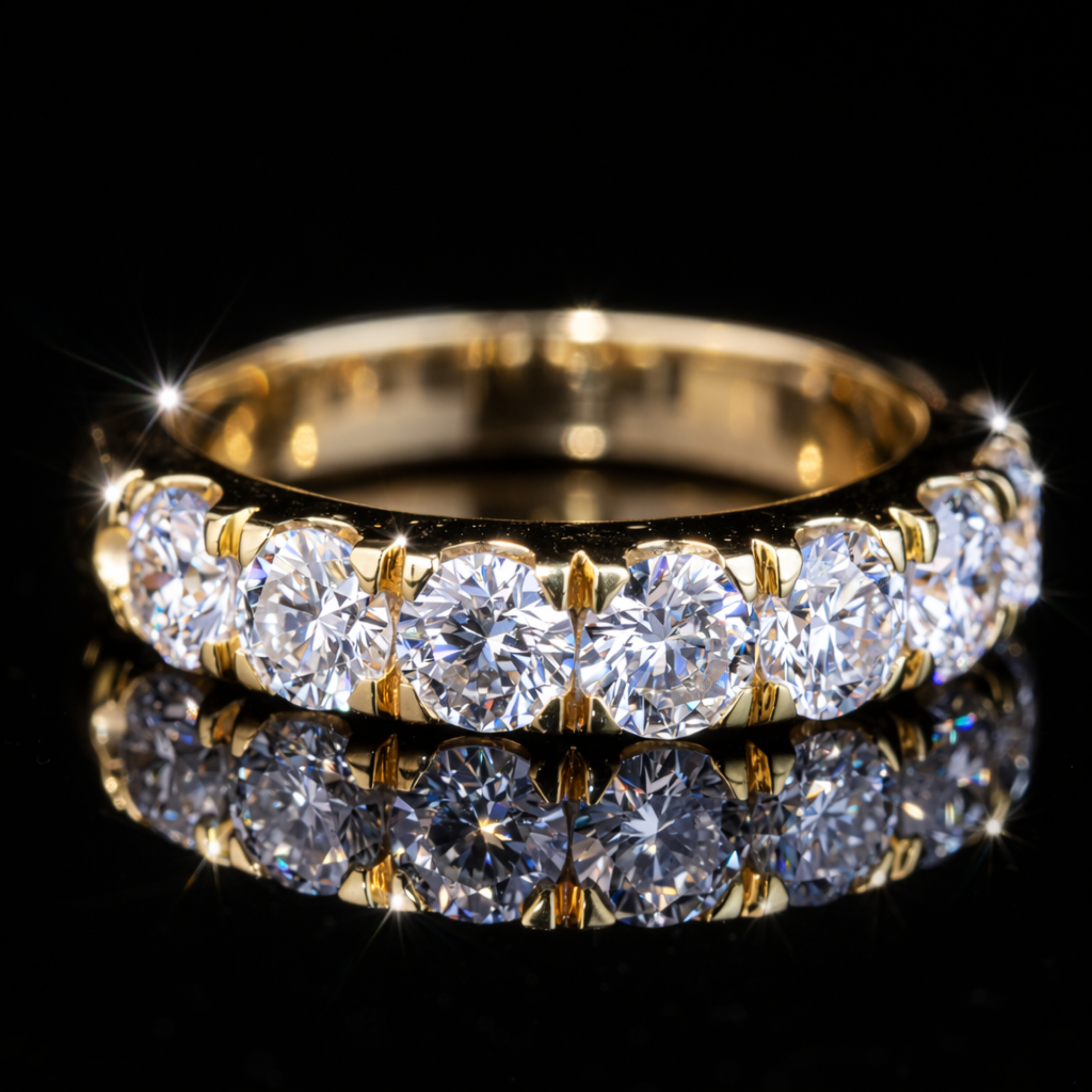 Round Cut Moissanite Eternity Band in 10KT / 14KT / 18KT Gold – Diamond Wedding Ring