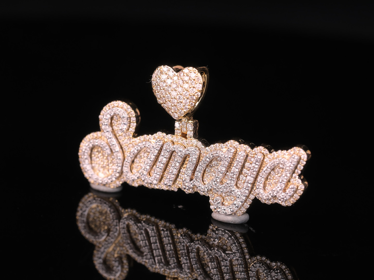 Custom Diamond Name Pendant with Heart Bail in Gold & Silver | 18K, 14K, 10K Iced-Out Name Necklace
