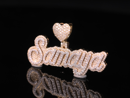 Custom Diamond Name Pendant with Heart Bail in Gold & Silver | 18K, 14K, 10K Iced-Out Name Necklace