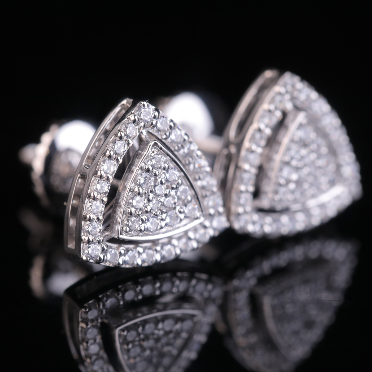 Triangle Diamond Stud Earrings – Luxury Geometric Design in Gold & Silver