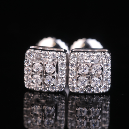 Square Halo Princess Cut Moissanite Stud Earrings | 18KT, 14KT, 10KT Gold & Silver
