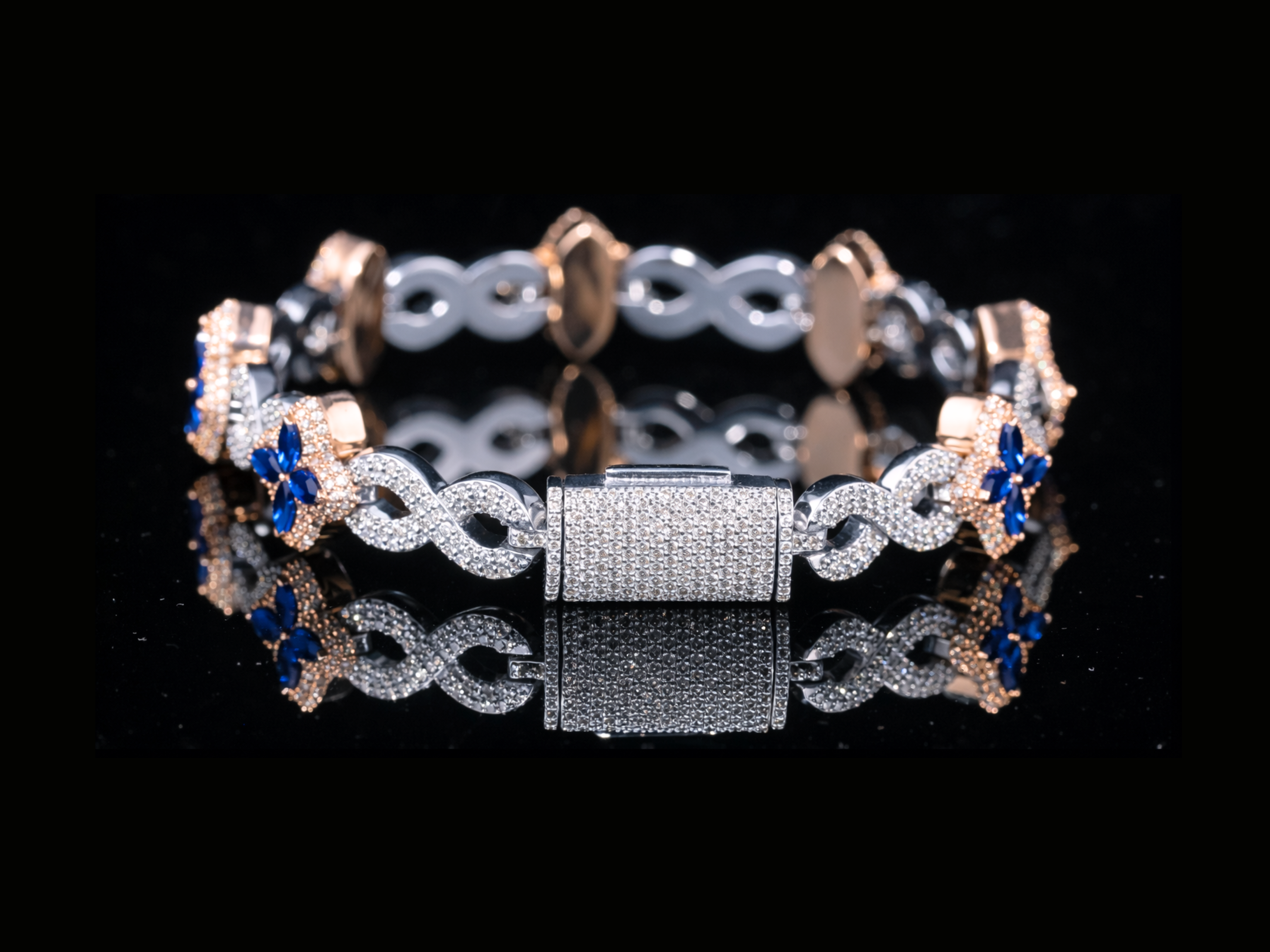 Blue Sapphire & Diamond Bracelet | Luxury Sapphire Diamond Bracelet in Gold & Silver