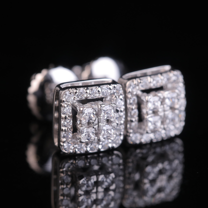Square Halo Princess Cut Moissanite Stud Earrings | 18KT, 14KT, 10KT Gold & Silver