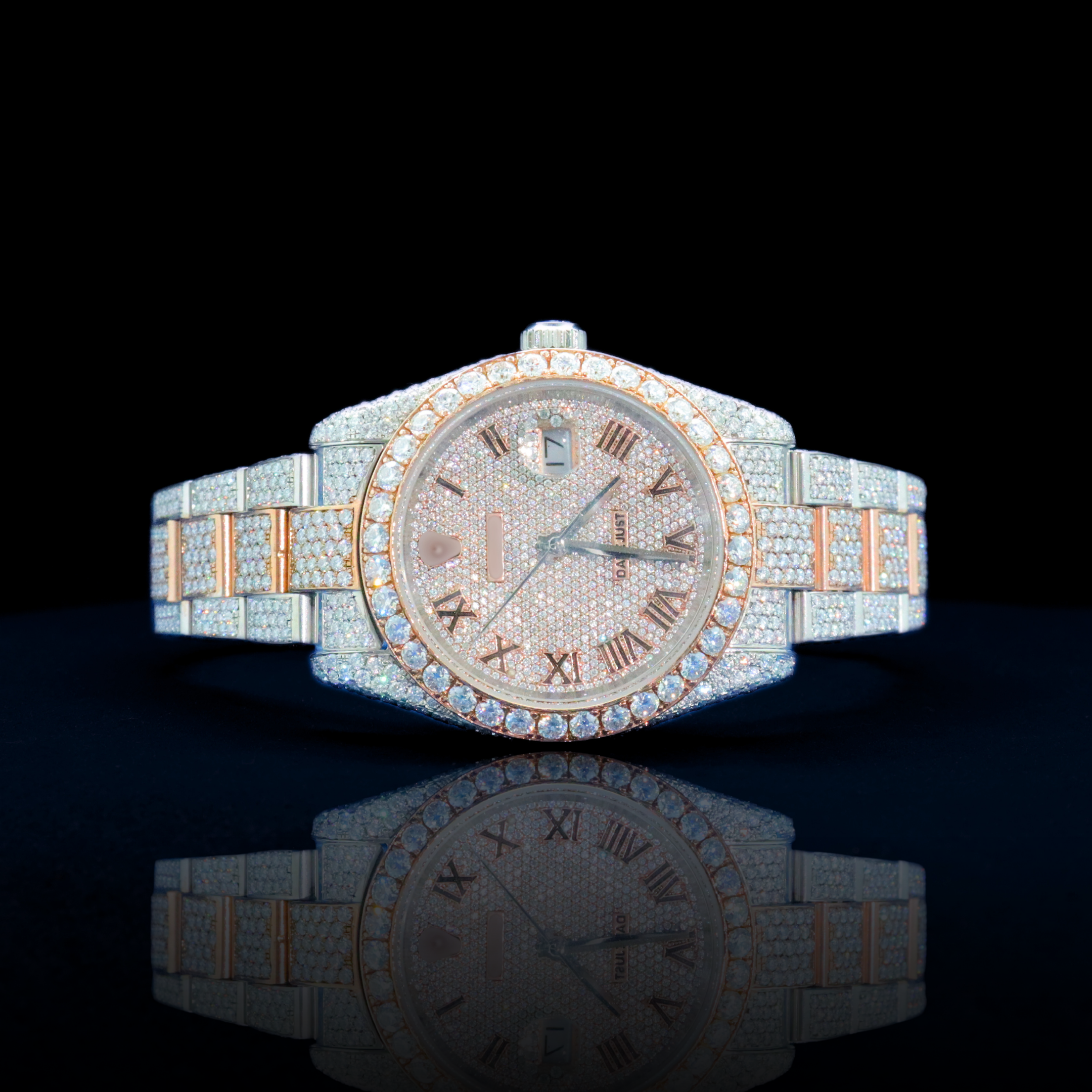 14k/18k-moissanite Rolex inspire Iced-Out Roman Numeral Watch