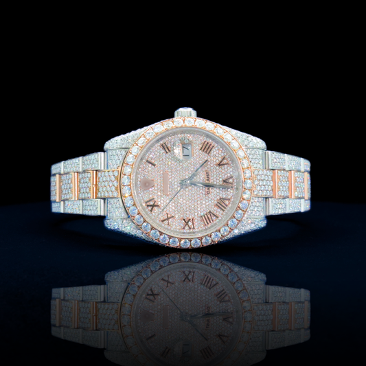 14k/18k-moissanite Rolex inspire Iced-Out Roman Numeral Watch