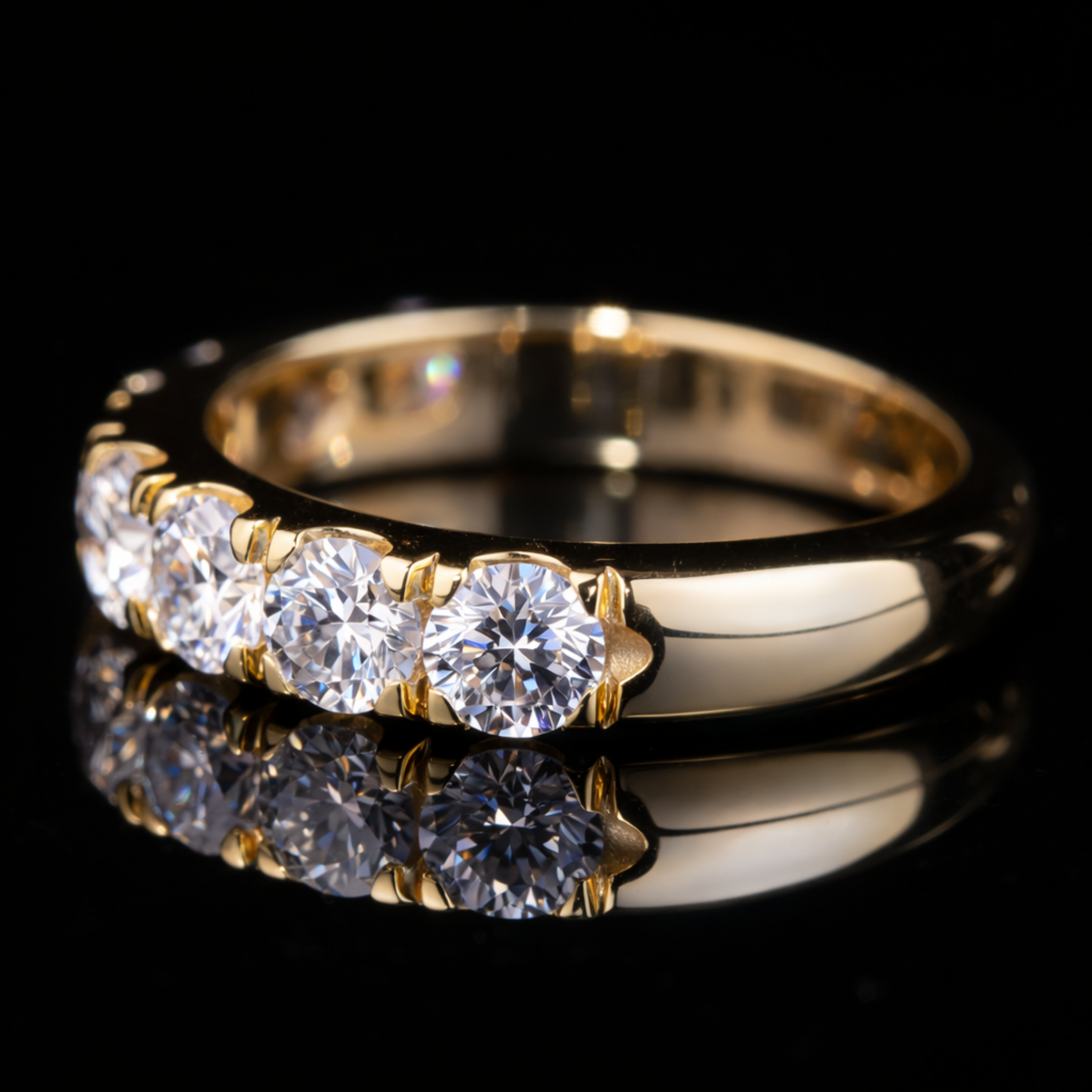 Round Cut Moissanite Eternity Band in 10KT / 14KT / 18KT Gold – Diamond Wedding Ring