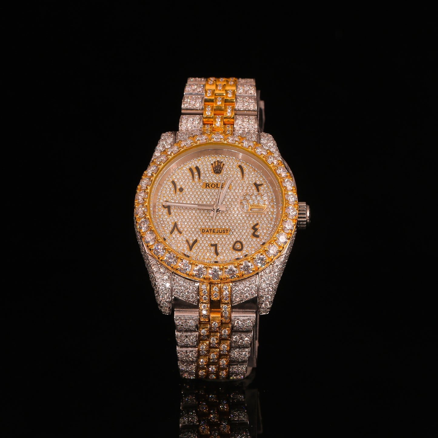 Two-Tone Diamond Set Arabic Dial Day-Date Watch