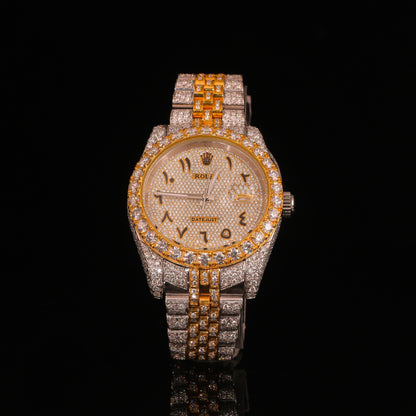 Two-Tone Diamond Set Arabic Dial Day-Date Watch