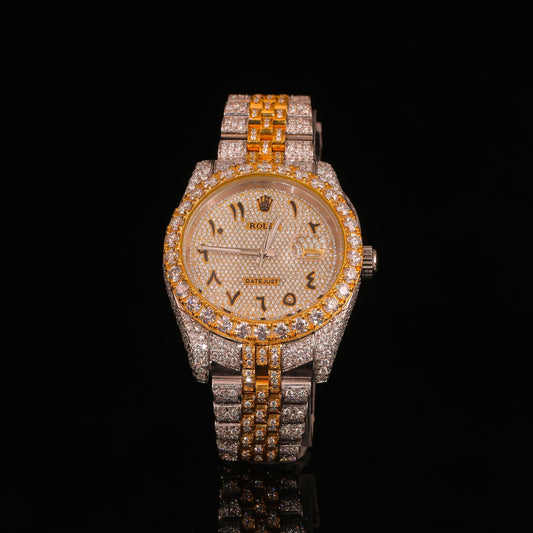 Two-Tone Diamond Set Arabic Dial Day-Date Watch