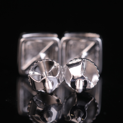 Square Halo Princess Cut Moissanite Stud Earrings | 18KT, 14KT, 10KT Gold & Silver