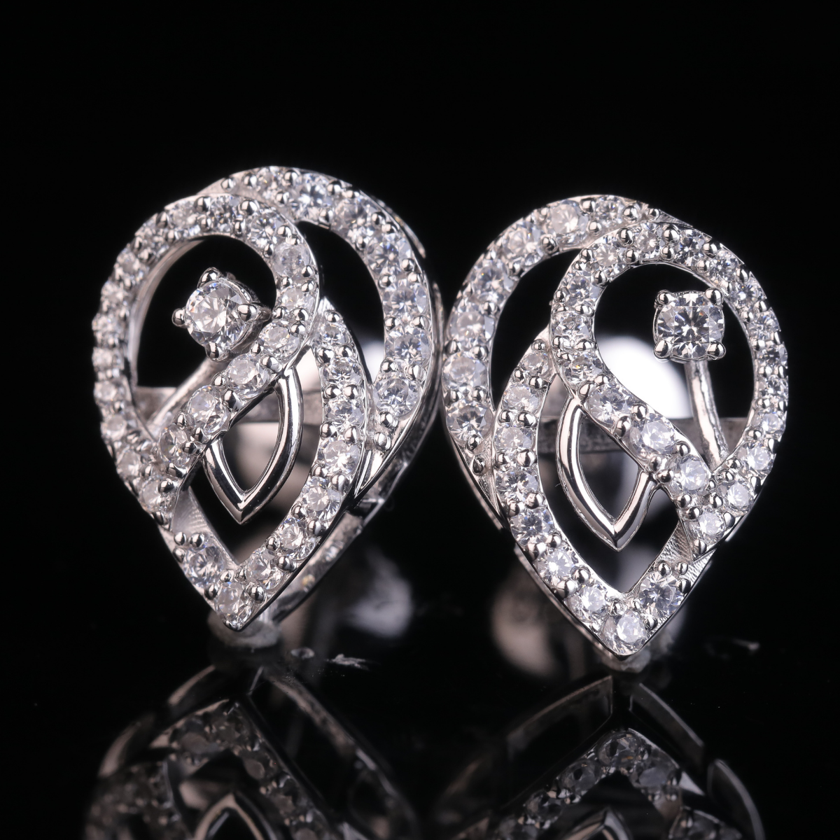 Heart Shape Swirl Halo Moissanite Stud Earrings | 18KT, 14KT, 10KT Gold & Silver