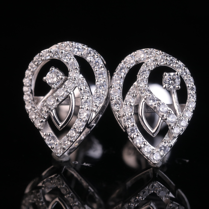 Heart Shape Swirl Halo Moissanite Stud Earrings | 18KT, 14KT, 10KT Gold & Silver