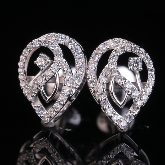 Heart Shape Swirl Halo Moissanite Stud Earrings | 18KT, 14KT, 10KT Gold & Silver