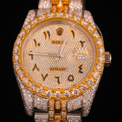 Two-Tone Diamond Set Arabic Dial Day-Date Watch
